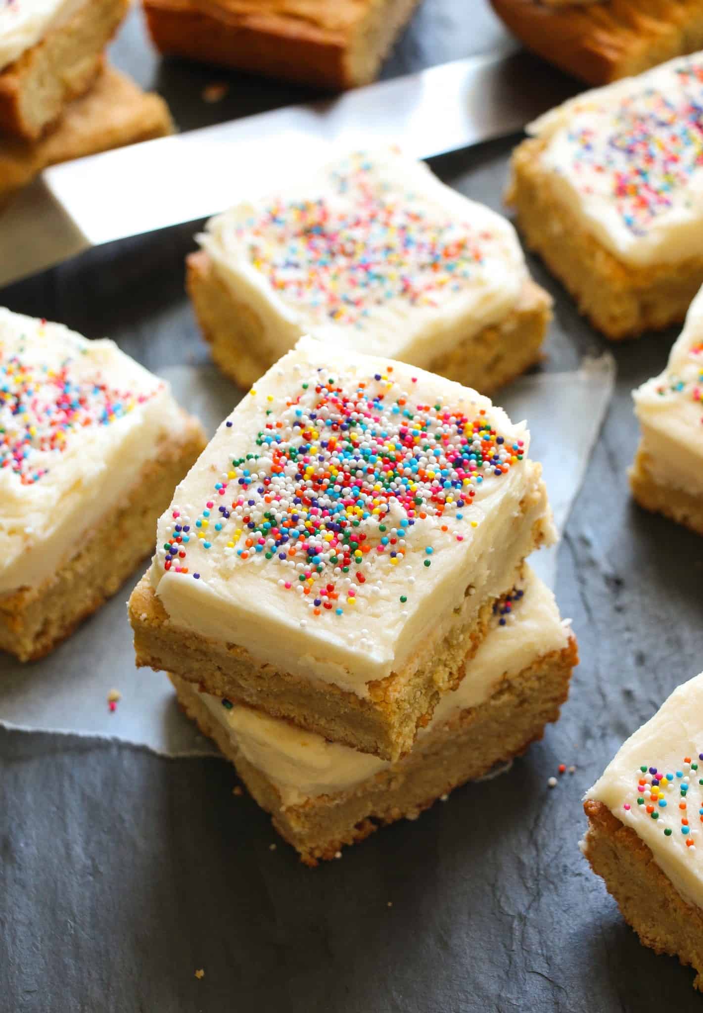 Frosted Sugar Cookie Bars. - Layers of Happiness