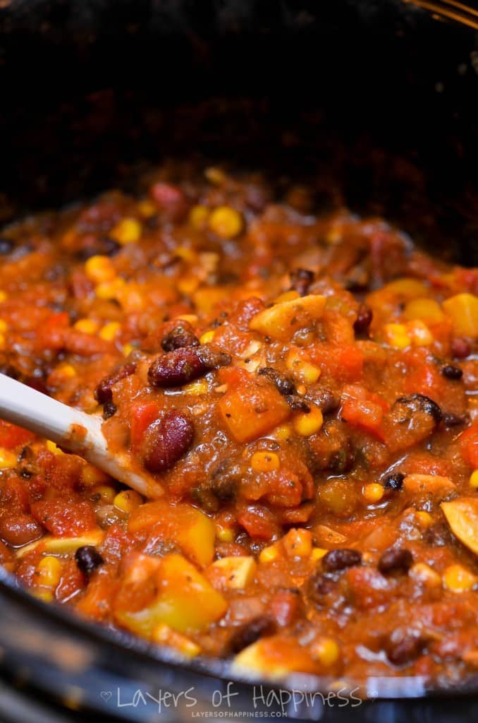 Easy 3-Quart Slow Cooker Veggie Chili Recipe • A Weekend Cook®