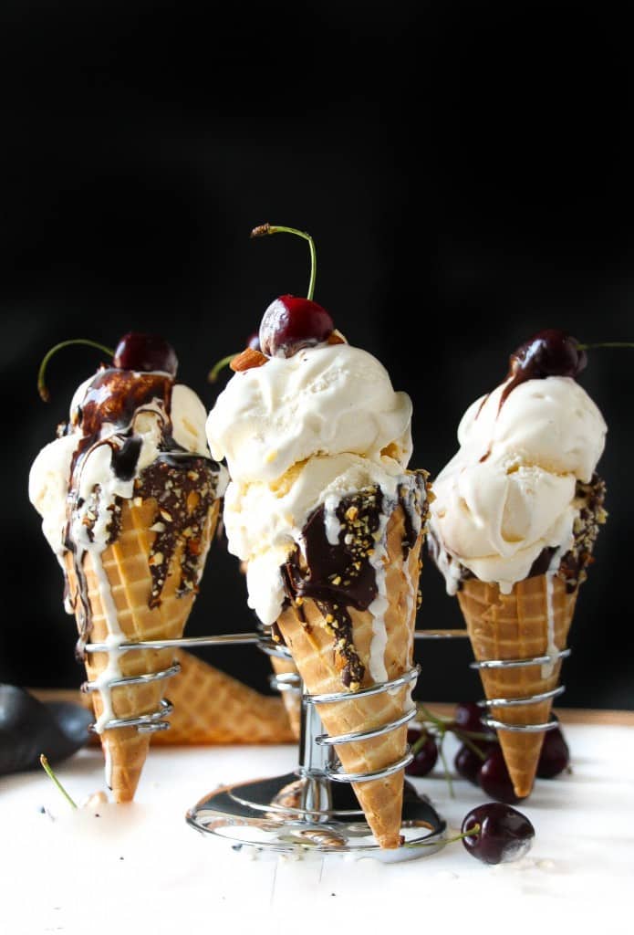 Chocolate Almond Dipped Waffle Cones - Layers of Happiness