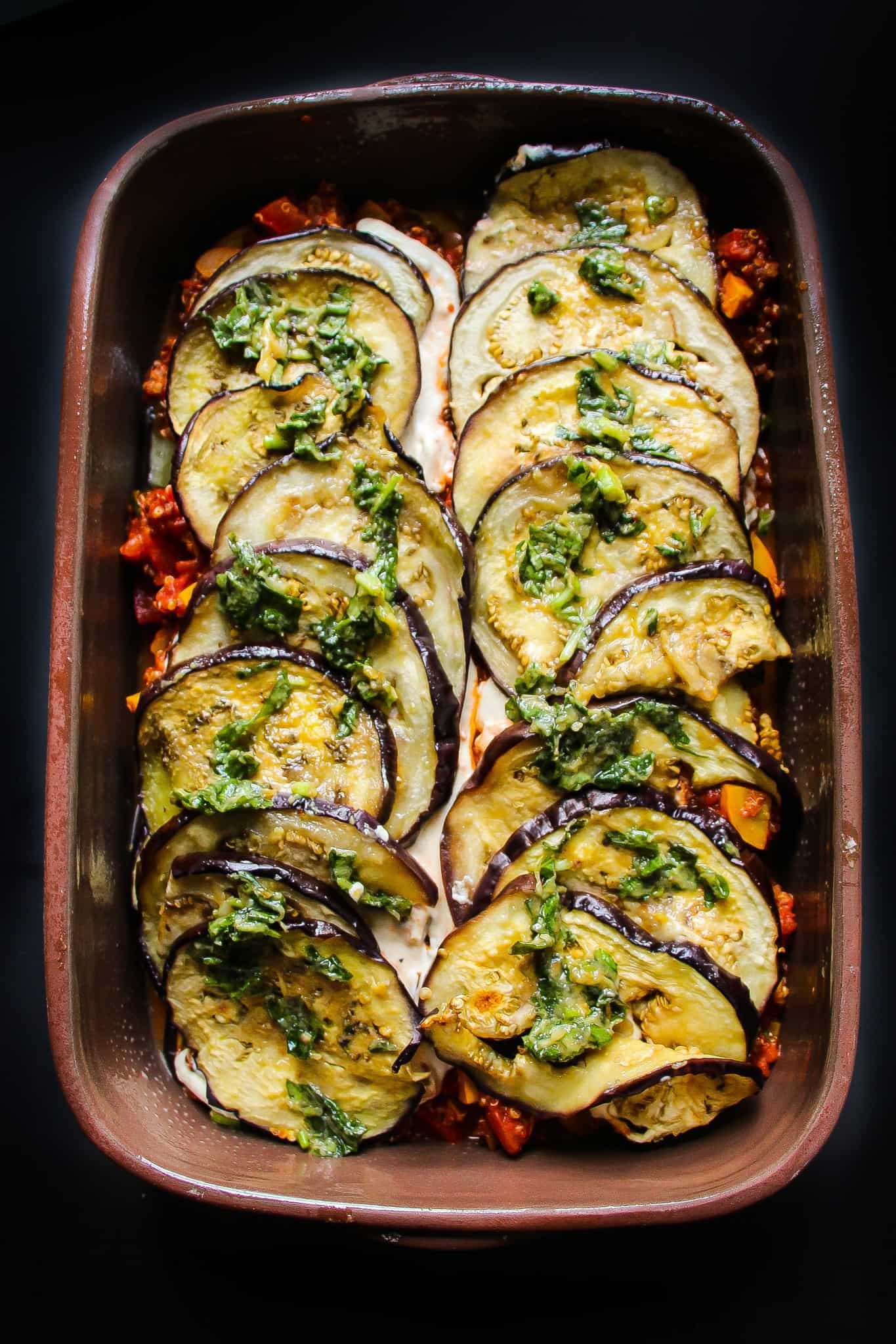 Vegan Eggplant Parmesan Bake - Layers of Happiness