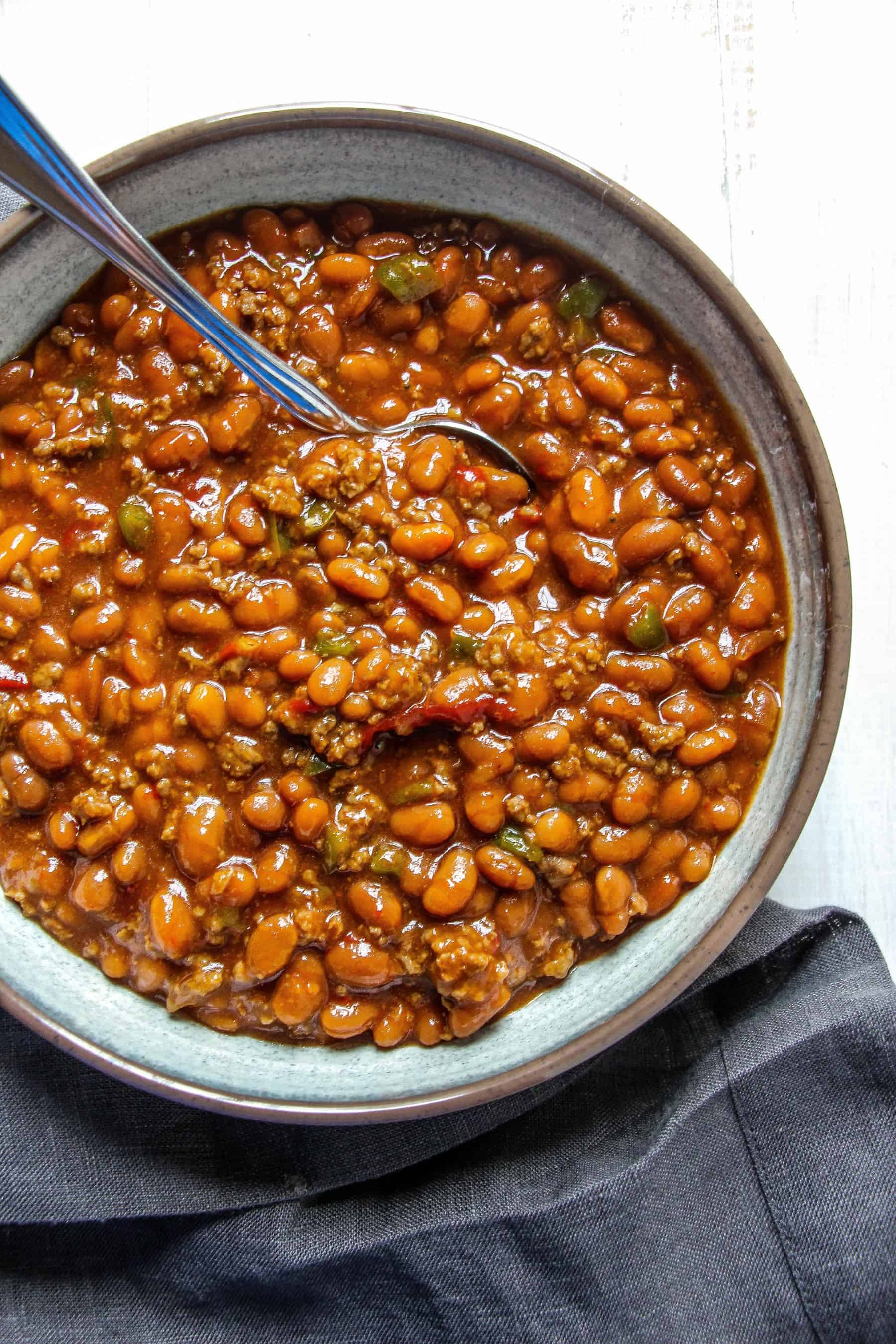 Southern Baked beans served by the spoonful