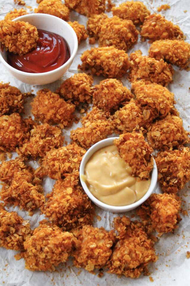 Extra Crispy Oven Baked BBQ Chicken nuggets with chick fil a sauce