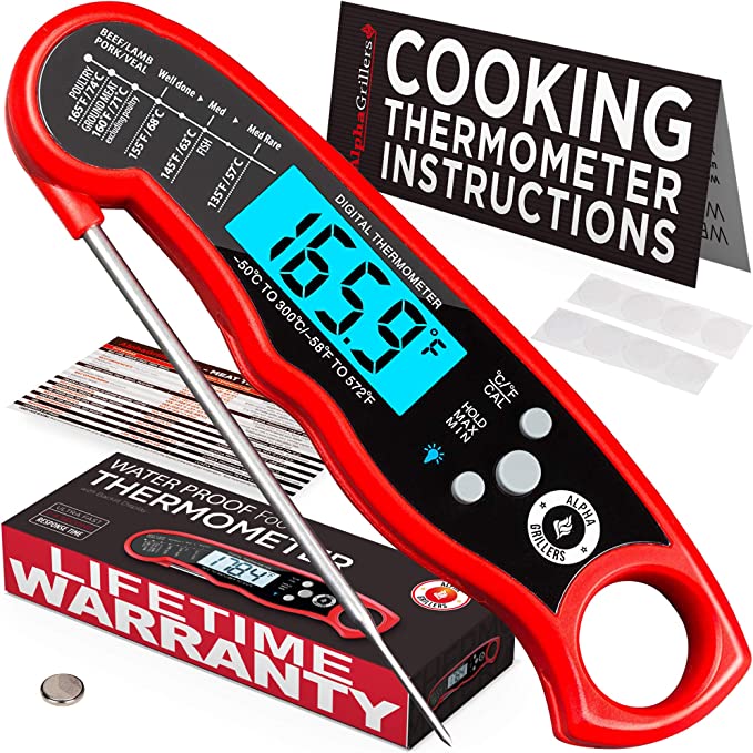 A meat thermometer with cooking instructions