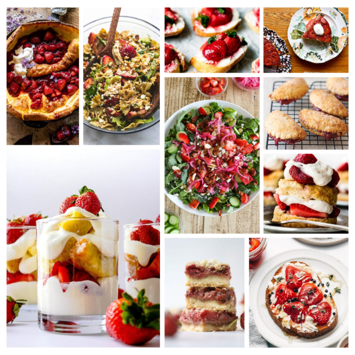 Photo collage of all the recipes for what to do with fresh pickled strawberries