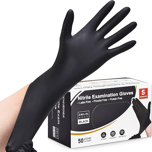 Black food safe gloves used for handling raw meat